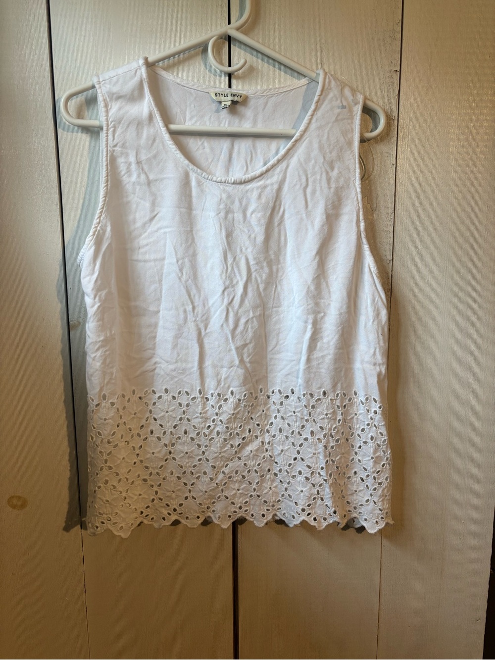 Style Envy White Eyelet Hem Tank Top